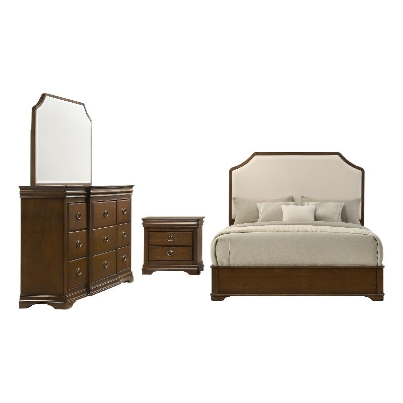 Coaster Garland 4-Piece Wood Eastern King Bedroom Set in Brown Cherry/Cream