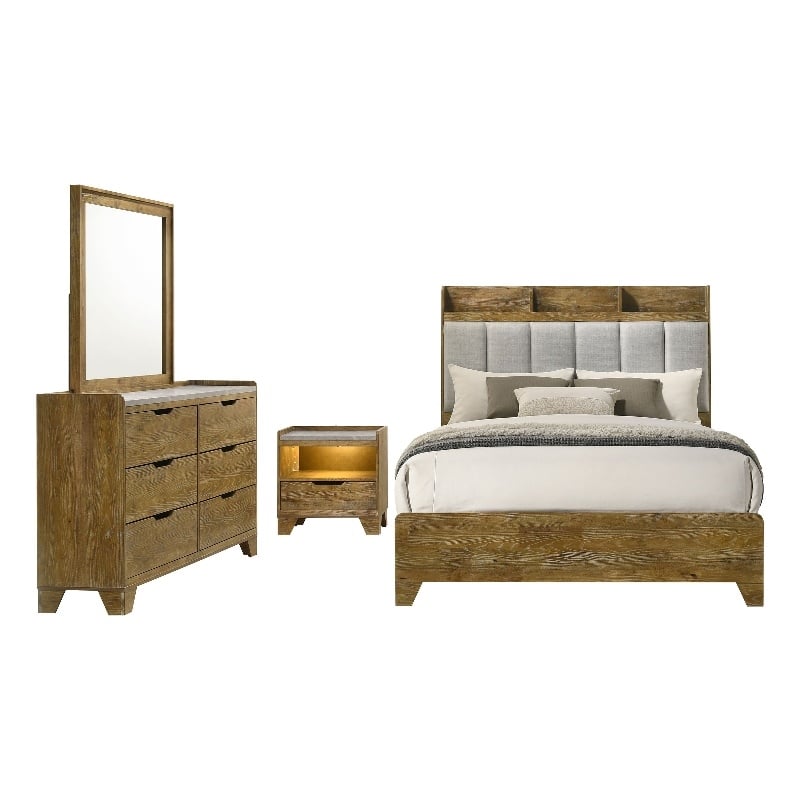 Coaster Henderson 4-Piece Wood Queen Bedroom Set in Medium Oak Brown