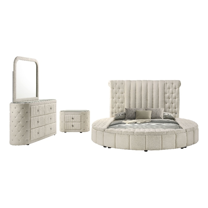 Coaster Sonya 4-Piece Modern Velvet Eastern King Bedroom Set in Ivory White