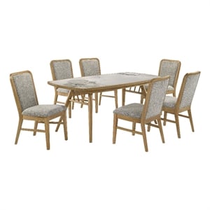 Coaster Croyden 7-Piece Wood & Fabric Dining Set in Weathered Natural Brown/Gray