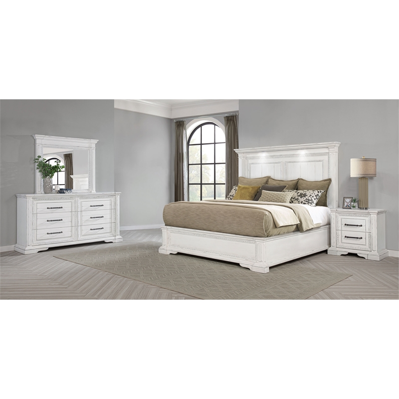 Coaster McKinney 4-Piece Wood California King Bedroom Set in Vintage White