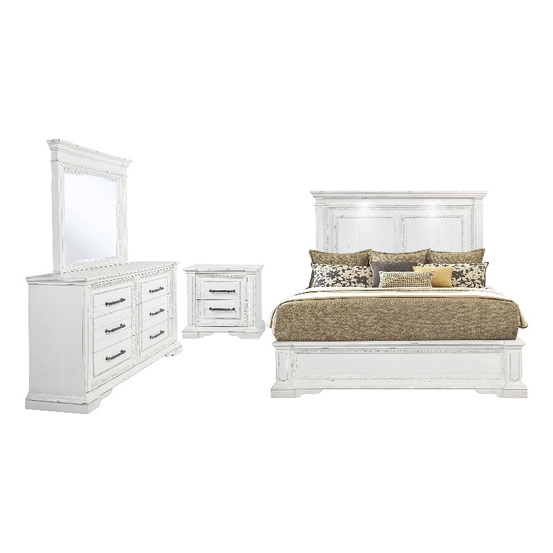 Coaster McKinney 4-Piece Wood Eastern King Bedroom Set in Vintage White