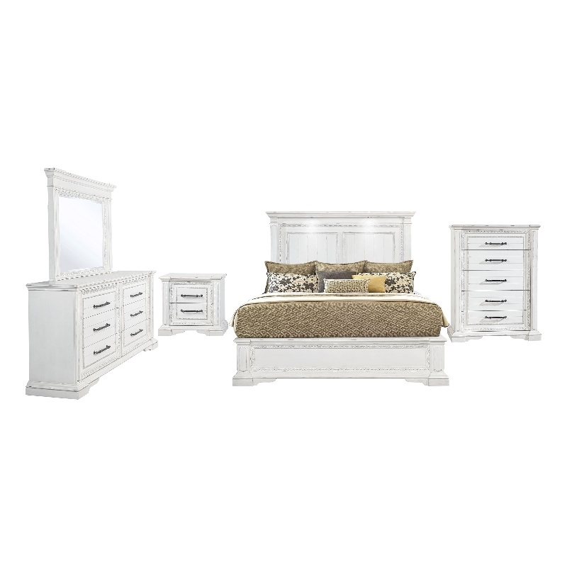 Coaster McKinney 5-Piece Wood Eastern King Bedroom Set in Vintage White