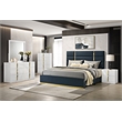 Coaster Ines 5-Piece Wood & Fabric Eastern King Bedroom Set in Navy Blue/White