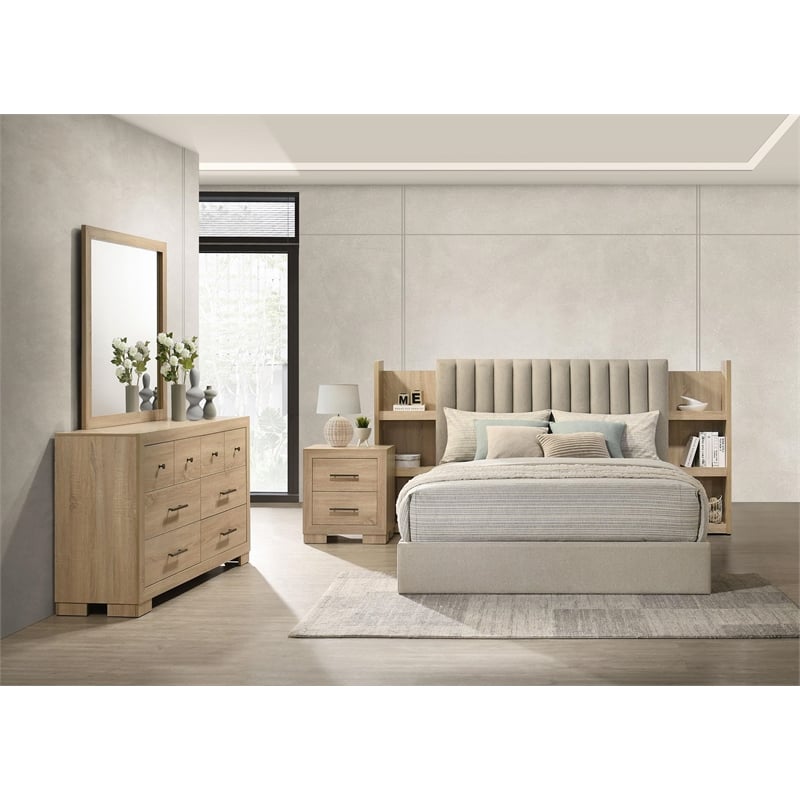 Coaster Arielle 4-Piece Wood Eastern King Bedroom Set in Light Oak Brown/Tan