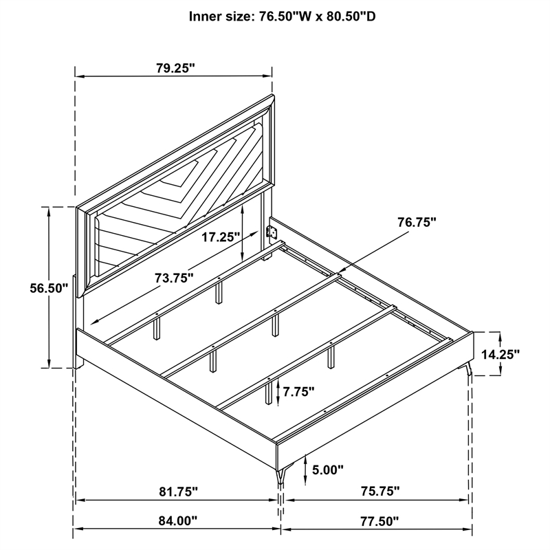 Coaster Cassia 4-Piece Wood Eastern King LED Bedroom Set in White High Gloss