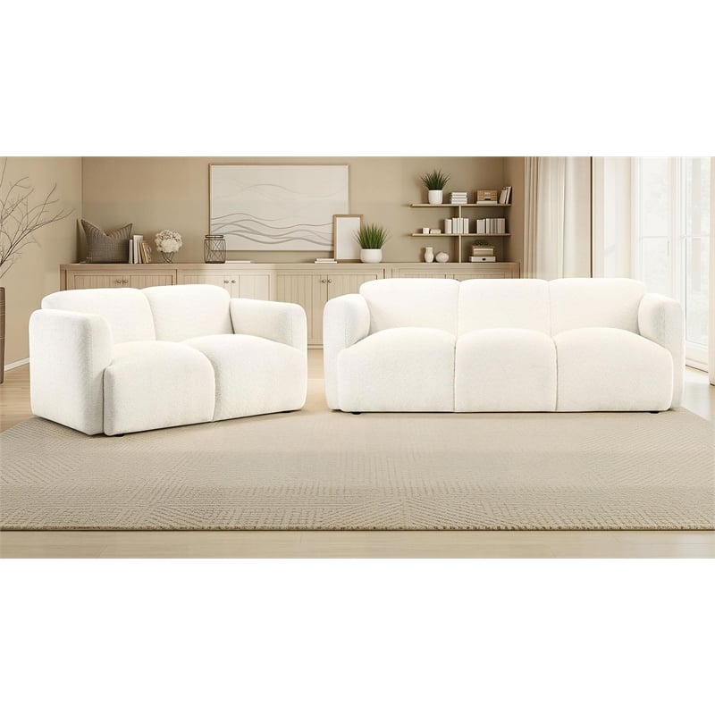 Coaster Dorset 2-Piece Contemporary Fabric Round Track Arm Sofa Set in White