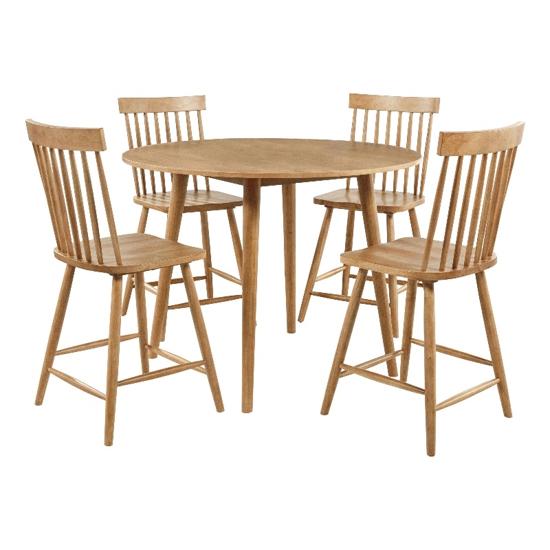 Coaster Andrews 5-Piece Round Wood Counter Height Dining Set in Light Ash Brown