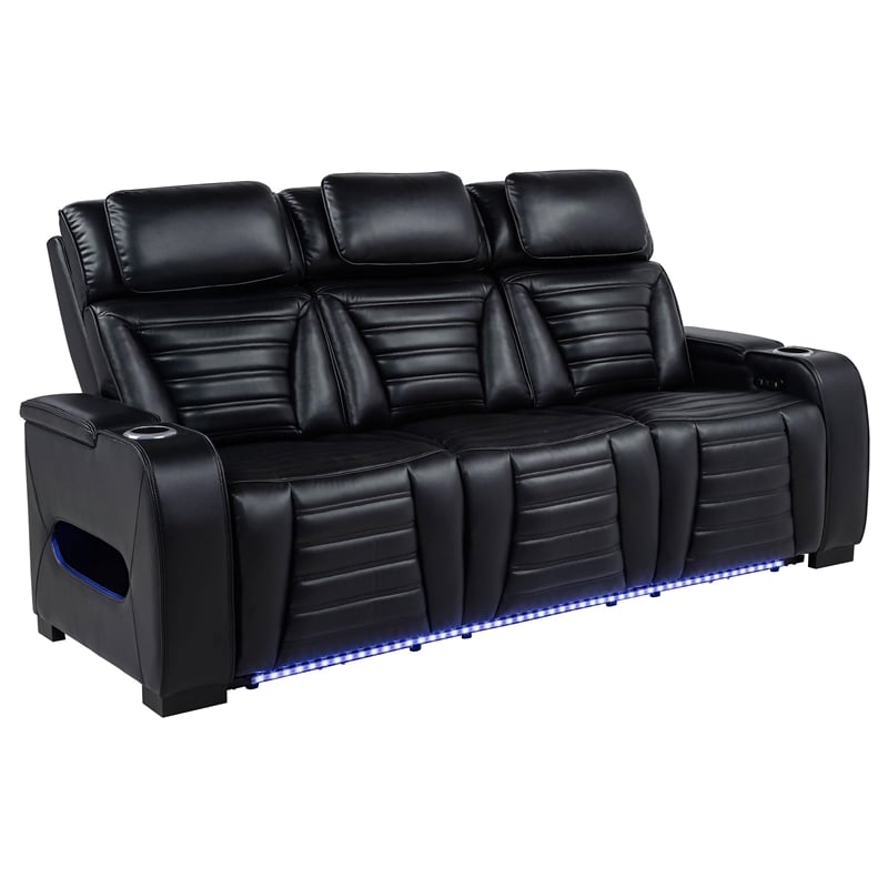 Coaster Zuma 2-Piece Contemporary Faux Leather Dual Power LED Sofa Set in Black