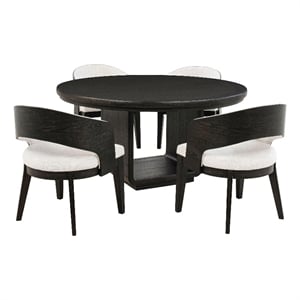 Coaster Leandro 5-Piece Round Wood Dining Set in Burnished Black/Cream