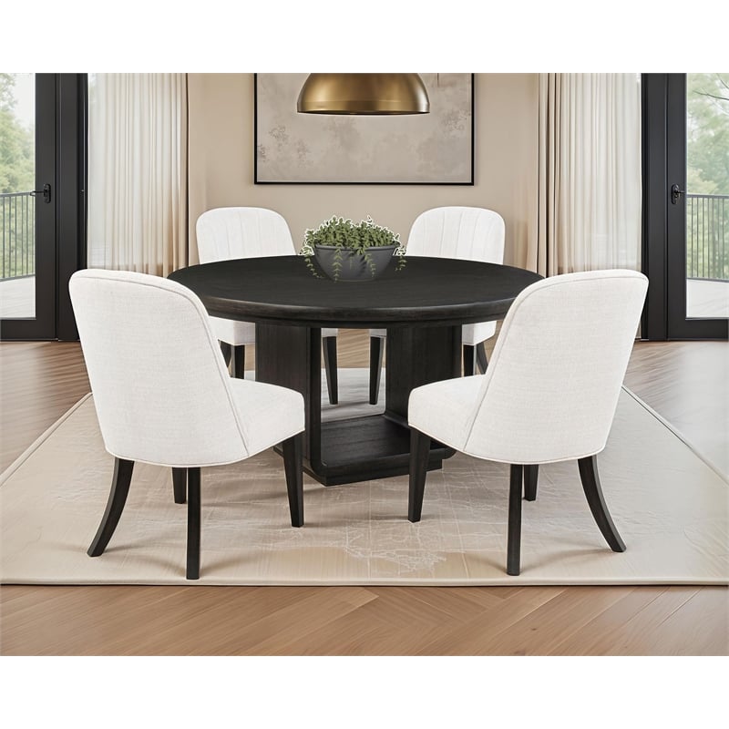 Coaster Leandro 5-Piece Round Wood Dining Set in Cream/Burnished Black