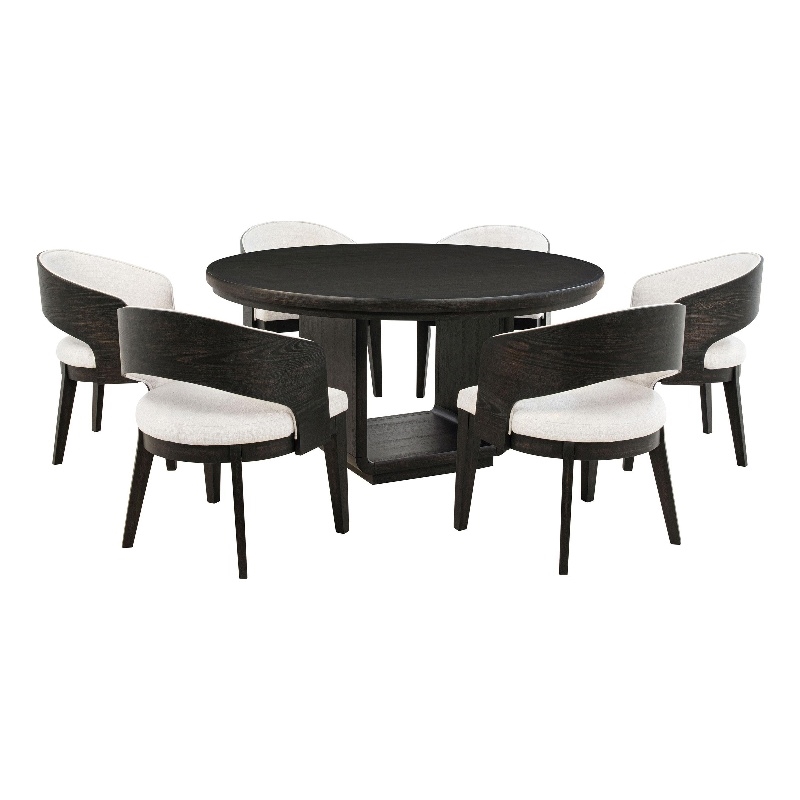 Coaster Leandro 7-Piece Round Wood Dining Set in Burnished Black/Cream