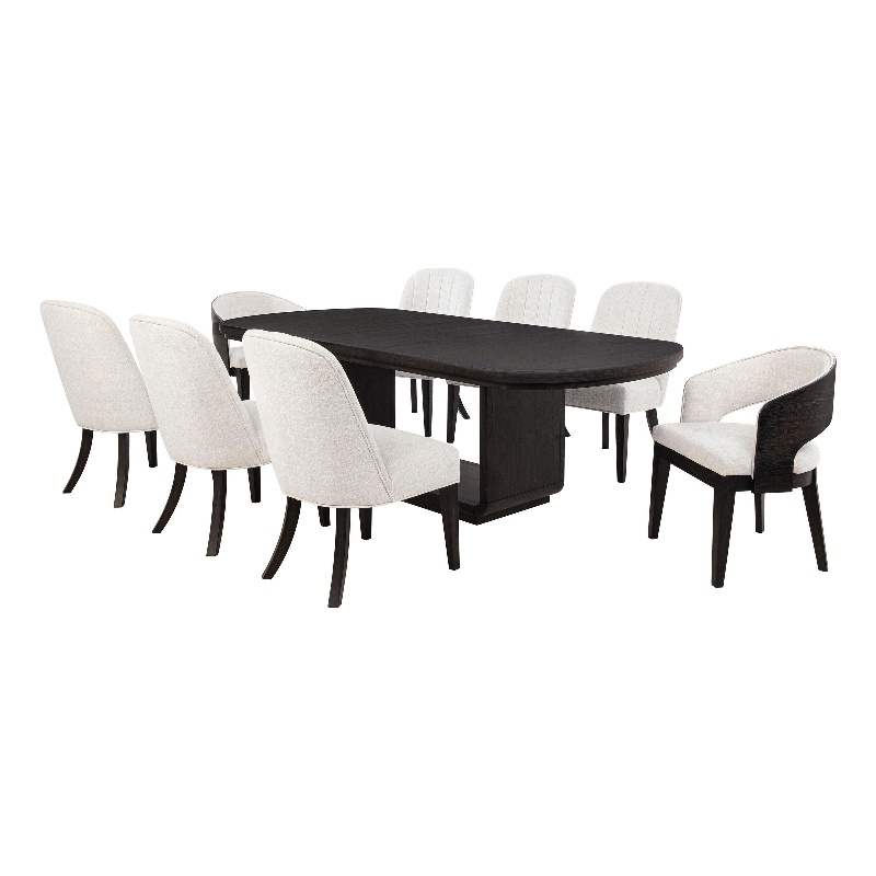 Coaster Leandro 7-Piece Rectangular Wood Dining Set in Burnished Black/Cream