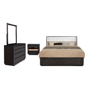 Coaster Leandro 4-Piece Wood Eastern King Bedroom Set in Burnished Black