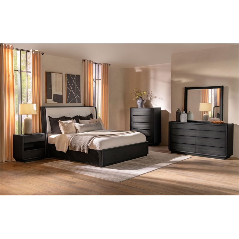 Coaster Leandro 5-Piece Wood Queen Bedroom Set in Burnished Black