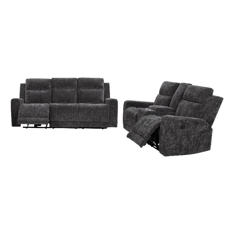 Coaster Kennett 2-Piece Chenille Power Reclining Sofa Set in Dark Gray