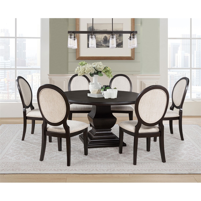 Coaster Twyla 7-Piece Round Wood Dining Room Table Set in Dark Cocoa Brown/Cream
