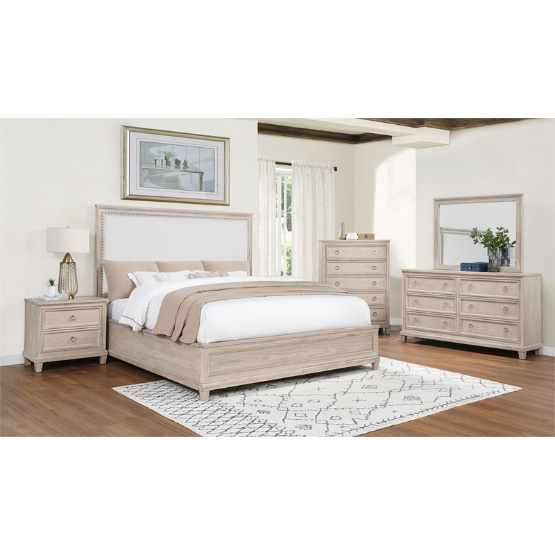 Coaster Pembroke 5-Piece Wood Queen Bedroom Set in Washed Oak Brown