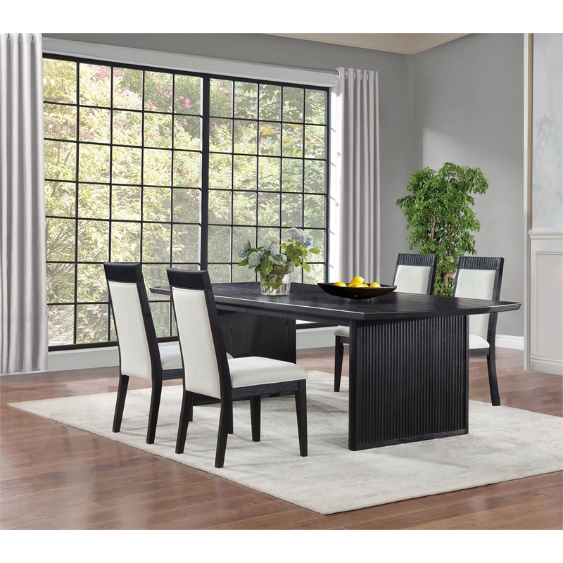 Coaster Brookmead 5-Piece Wood Extension Leaf Dining Table Set in Black/Ivory