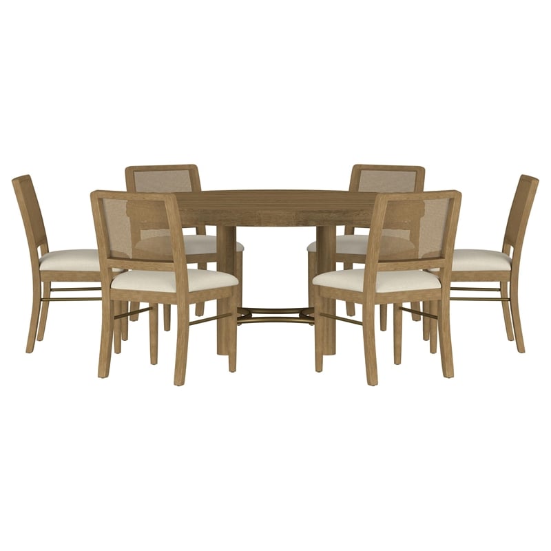 Coaster Arini 7-Piece Coastal Wood Dining Table Set in Sand Wash Brown/Cream