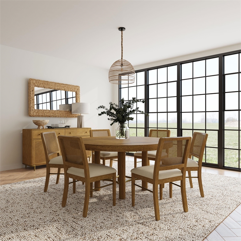 Coaster Arini 7-Piece Coastal Wood Dining Table Set in Sand Wash Brown/Cream