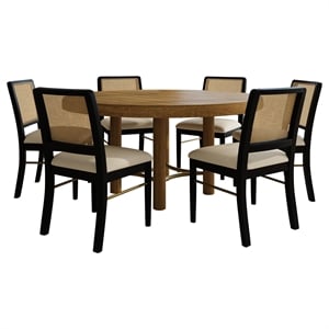 Coaster Arini 7-Piece Coastal Wood Dining Table Set in Sand Wash Brown/Black