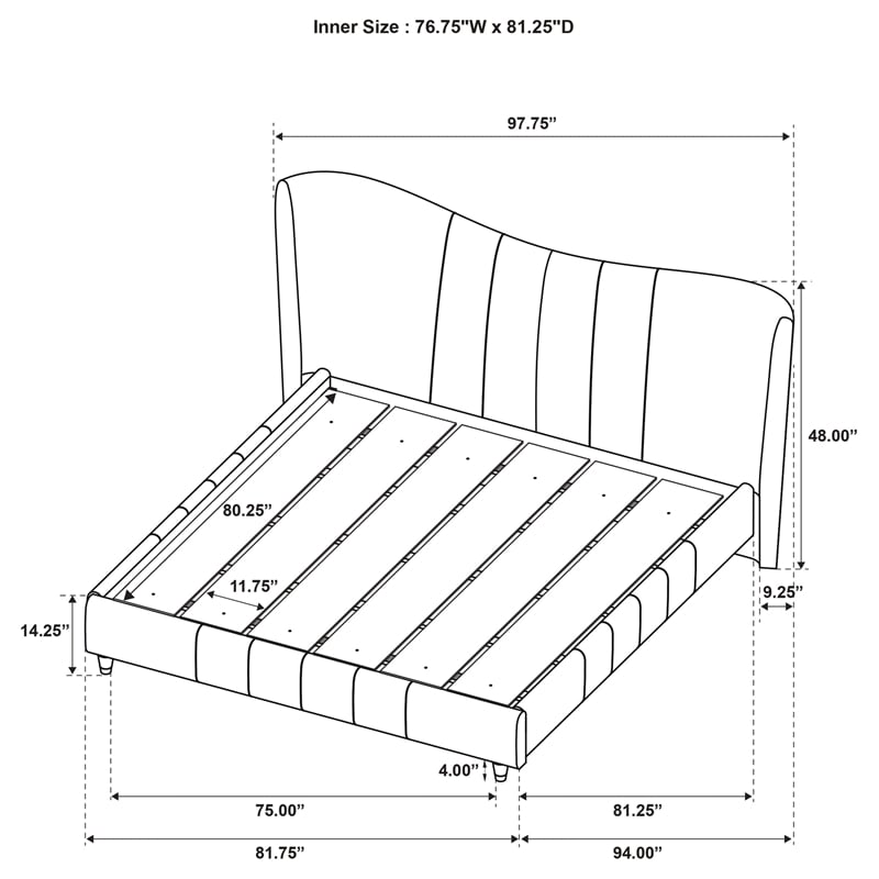 Coaster Evelyn Upholstered Velvet Eastern King Panel Platform Bed in Ivory