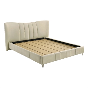 Coaster Evelyn Upholstered Velvet Eastern King Panel Platform Bed in Ivory