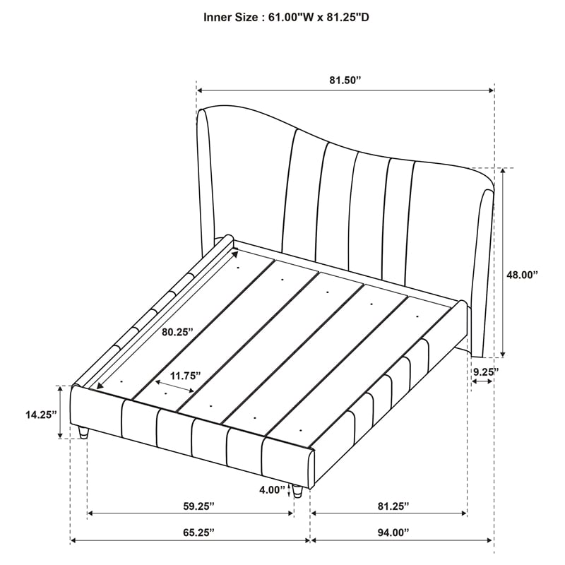 Coaster Evelyn Upholstered Velvet Queen Panel Platform Bed in Ivory
