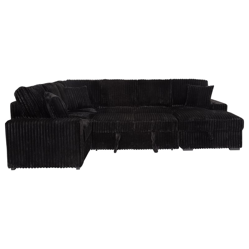 Coaster Devonshire Fabric Sleeper Sectional Sofa Storage Chaise in Black