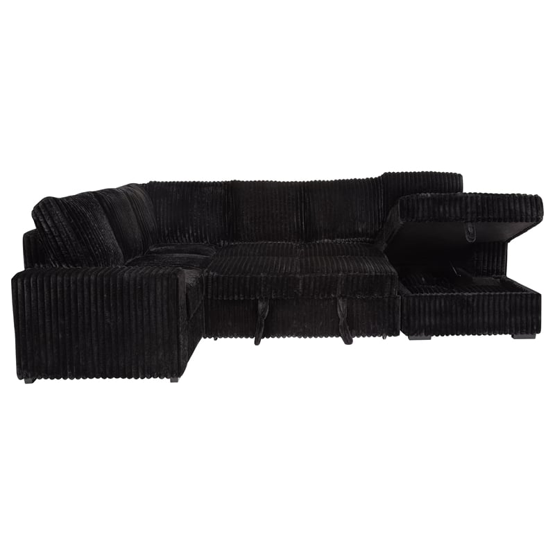 Coaster Devonshire Fabric Sleeper Sectional Sofa Storage Chaise in Black