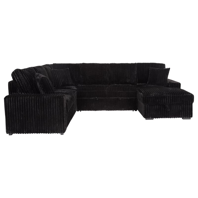 Coaster Devonshire Fabric Sleeper Sectional Sofa Storage Chaise in Black