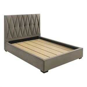 Coaster Delsea Upholstered Velvet Queen Panel Platform Bed in Light Brown