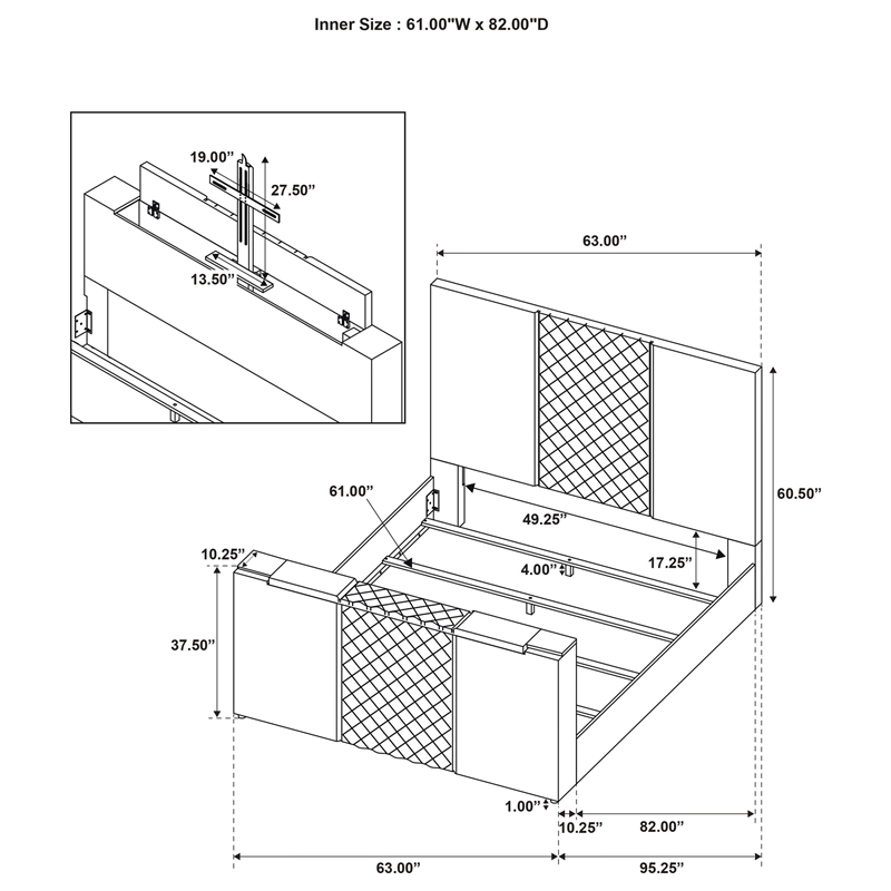 Coaster Tara Contemporary Upholstered Velvet Queen Panel TV Bed in Gray