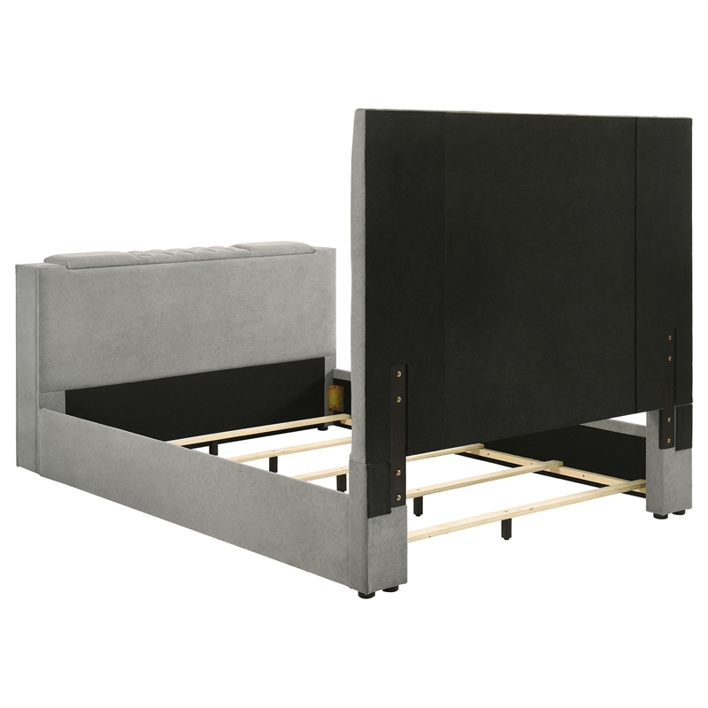 Coaster Tara Contemporary Upholstered Velvet Queen Panel TV Bed in Gray