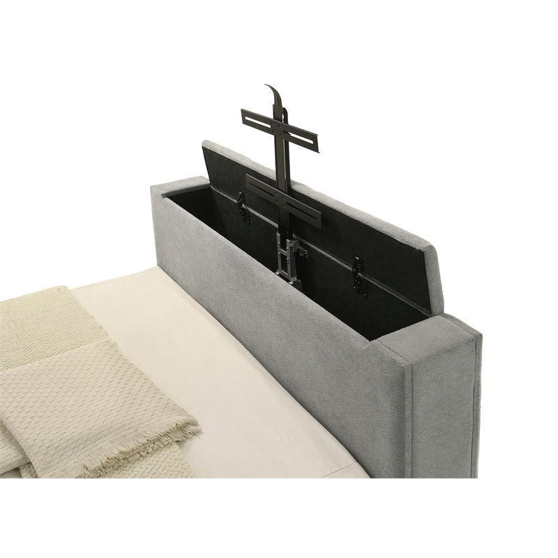 Coaster Tara Contemporary Upholstered Velvet Queen Panel TV Bed in Gray