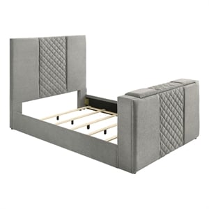 Coaster Tara Contemporary Upholstered Velvet Queen Panel TV Bed in Gray