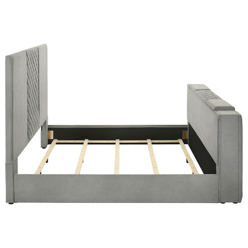 Coaster Tara Contemporary Upholstered Velvet Eastern King Panel TV Bed in Gray