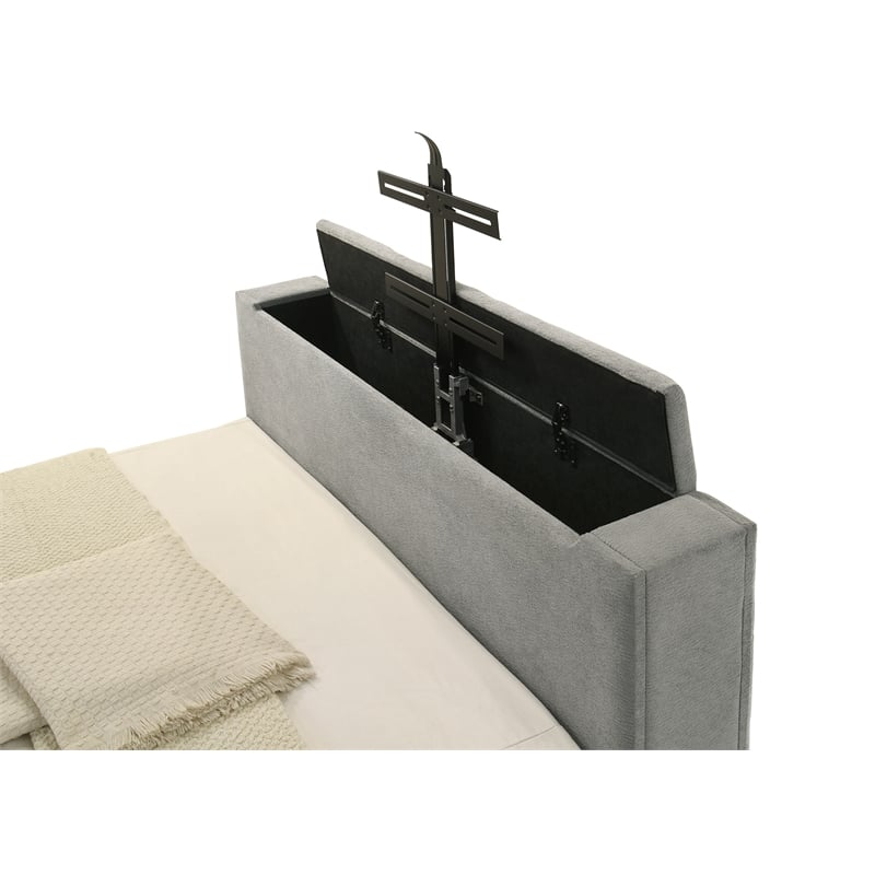 Coaster Tara Contemporary Upholstered Velvet Eastern King Panel TV Bed in Gray