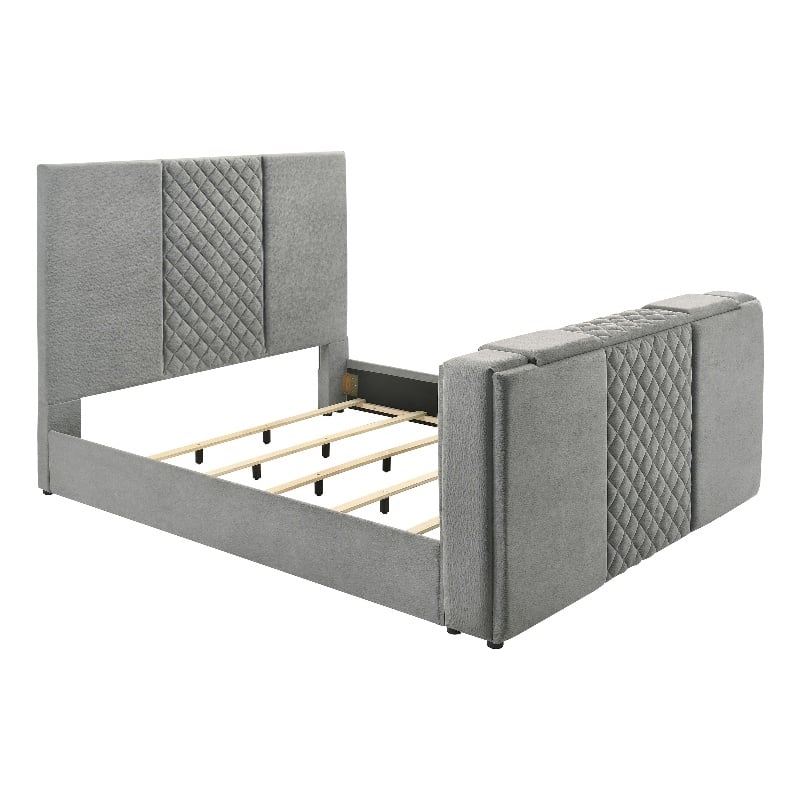 Coaster Tara Contemporary Upholstered Velvet Eastern King Panel TV Bed in Gray