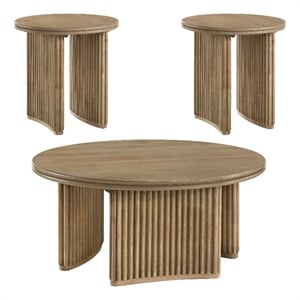 Coaster Adina 3-piece Round Wood Coffee Table Set in Distressed Light Brown