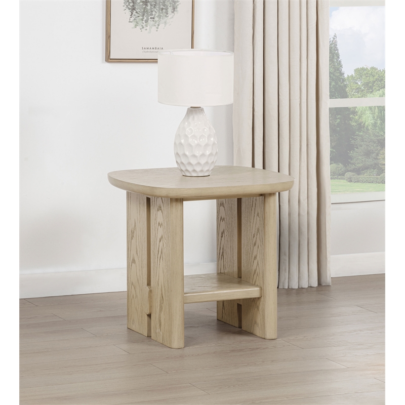 Coaster Kailani Coastal Wood Square End Side Table with Shelf in Beige Oak