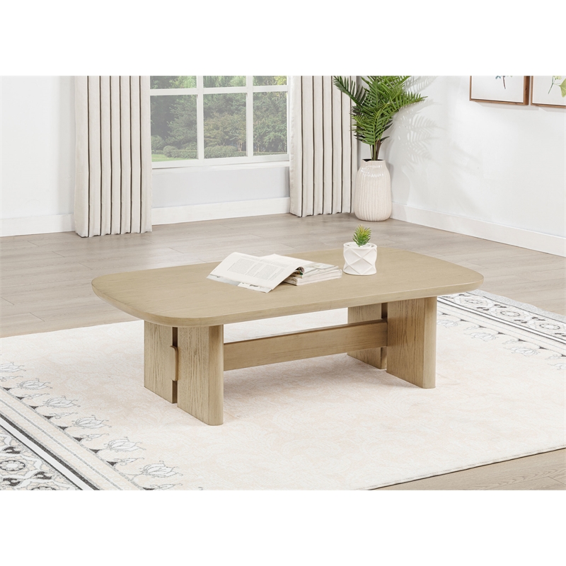 Coaster Kailani Coastal Wood Rectangular Cocktail Coffee Table in Beige Oak