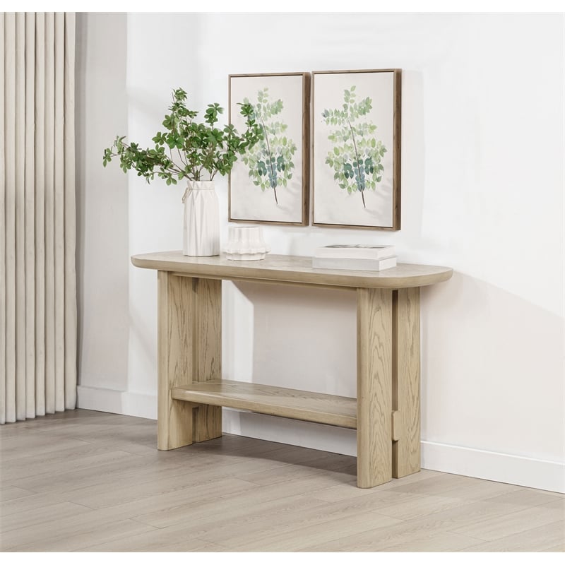 Coaster Kailani Coastal Wood Sofa Console Table with Shelf in Beige Oak