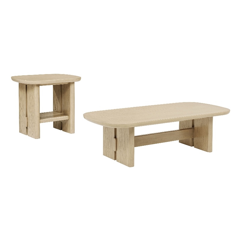 Coaster Kailani 2-Piece Coastal Wood Coffee and End Table Set in Beige Oak
