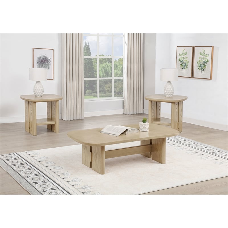Coaster Kailani 3-Piece Coastal Wood Coffee and End Table Set in Beige Oak