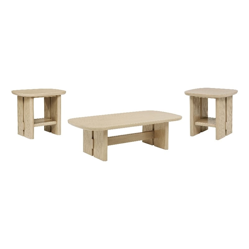 Coaster Kailani 3-Piece Coastal Wood Coffee and End Table Set in Beige Oak