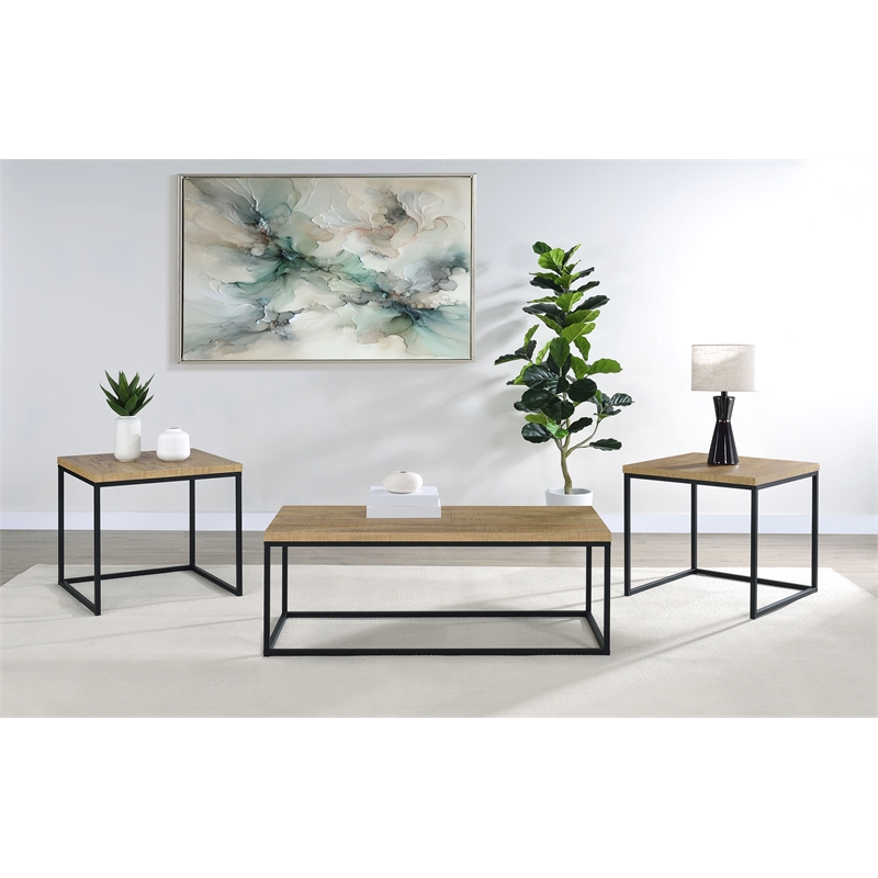 Coaster Straden 3-piece Engineered Wood Coffee Table Set in Mango and Black
