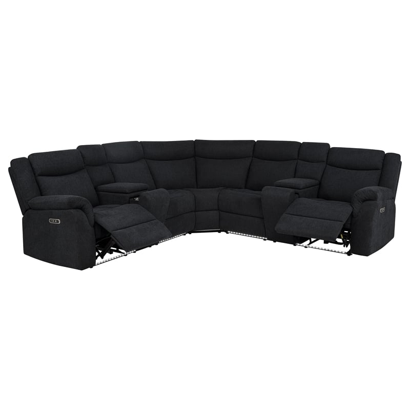 Coaster Hagen Upholstered Power Reclining Sectional Sofa in Steel Gray