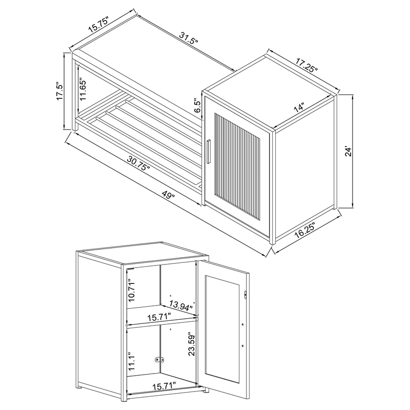 Coaster Martino Shoe Storage Entryway Bench with Cabinet in Brown and Black